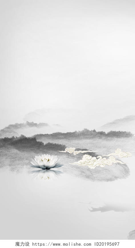 中国风古典古风水墨山水白鹤燕子背景素材